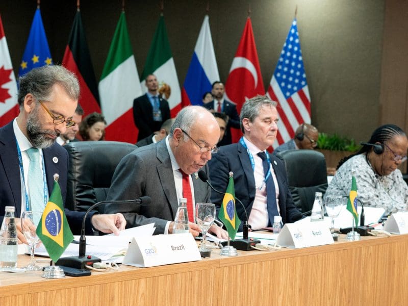 Ministro Mauro Vieira discursa na abertura da reunião de chanceleres do G20. Foto: Audiovisual/G20