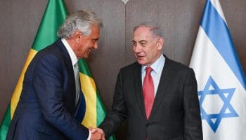 O governador Ronaldo Caiado em reunião o primeiro-ministro de Israel, Benjamin Netanyahu